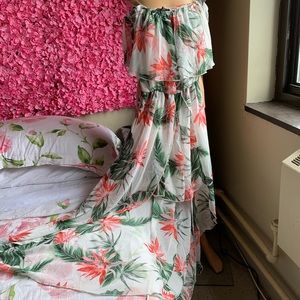 Off the shoulder floral romper
